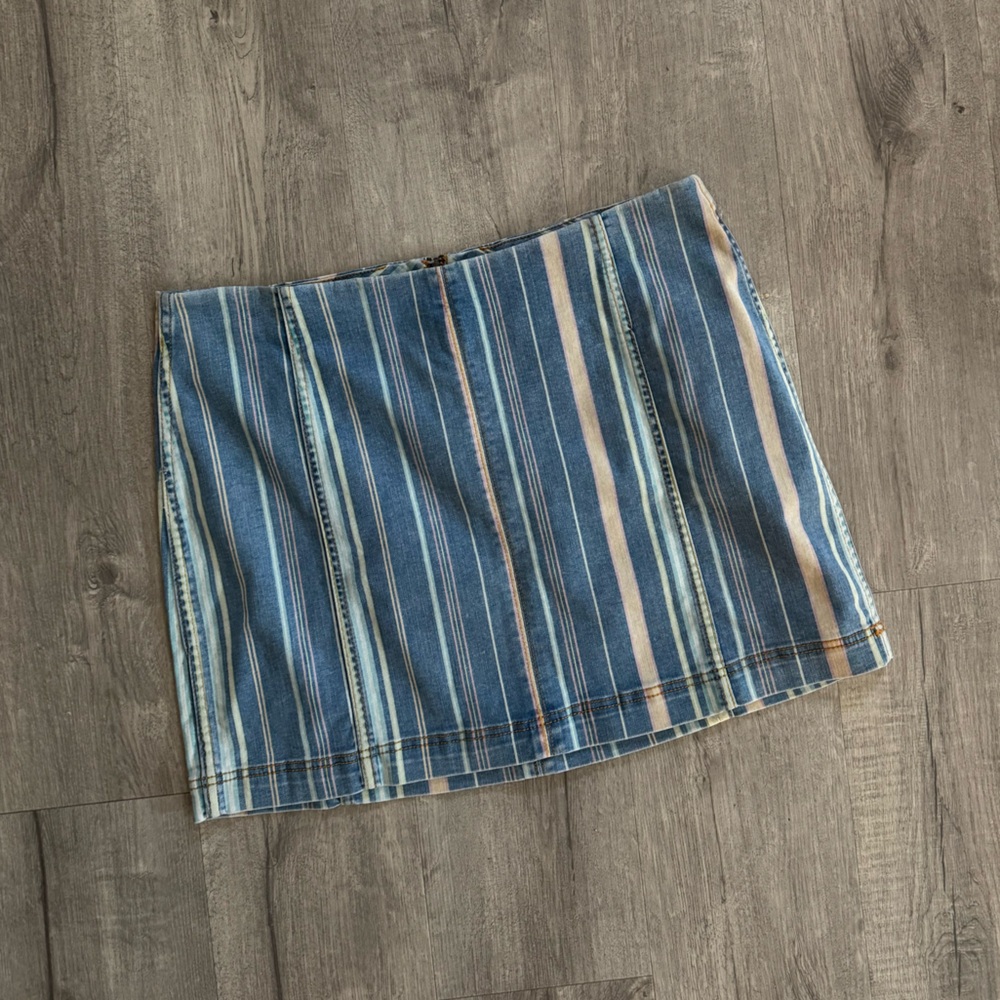 Plus Size Wild Fable Multi-Colored Vertical Striped Denim Skirt
